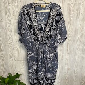 Chic Asymmetrical Dress in Navy Blue and Gray